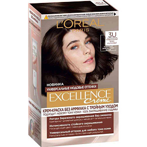 Крем-краска для волос L'Oreal Paris Excellence Creme 3U универсальный тёмно-каштановый, без аммиака