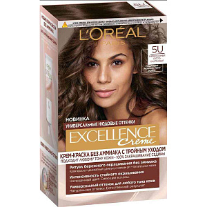 Крем-краска для волос L'Oreal Paris Excellence Creme 5U универсальный светло-каштановый, без аммиака