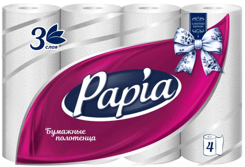 Бумажные полотенца Papia белые 3 слоя 1/2 листа, 4рулона