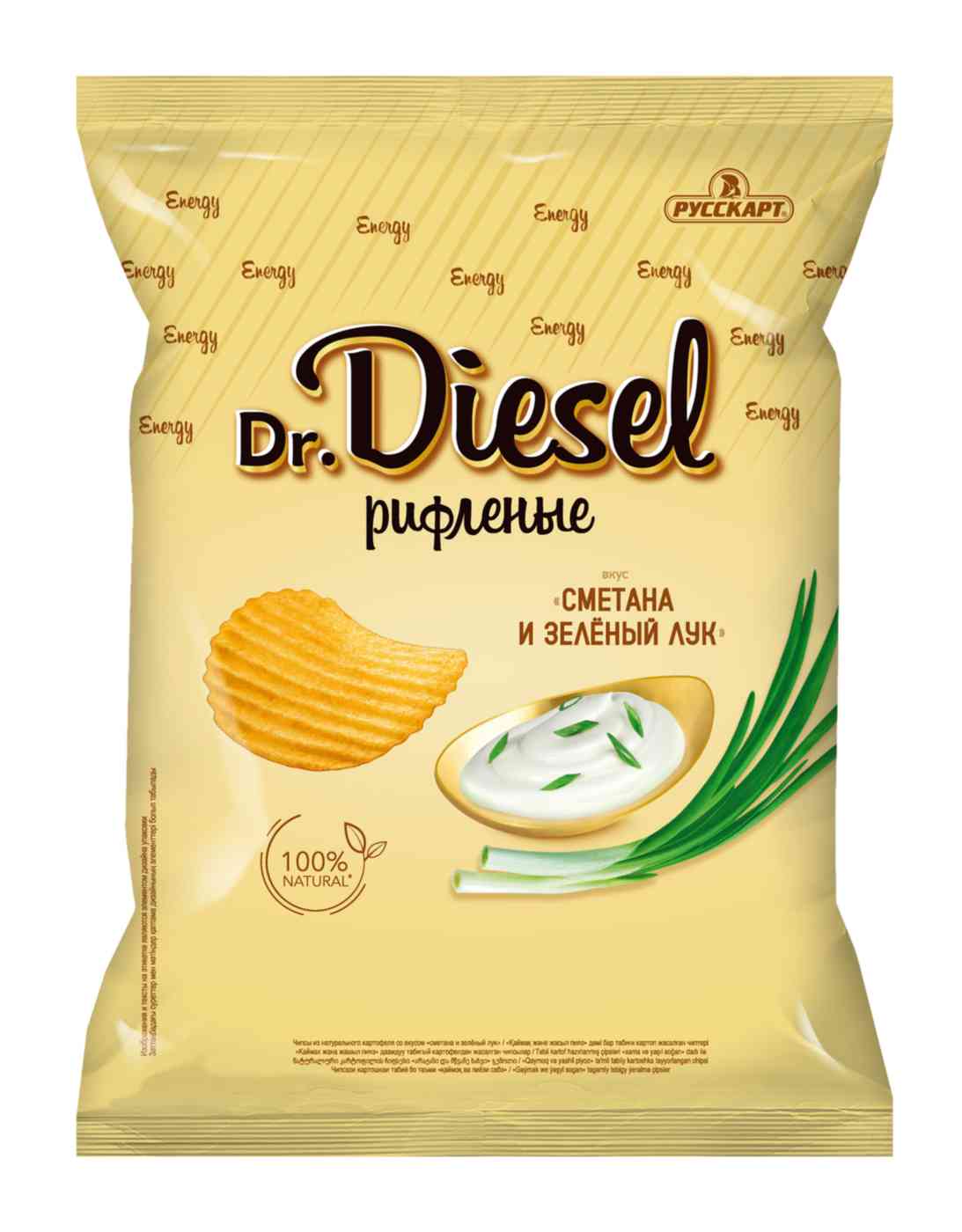 Чипсы из натурального картофеля Dr. Diesel со вкусом сметана и зелёный лук, 120г