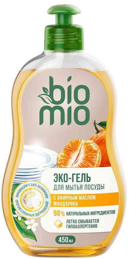 Средство-концентрат для мытья посуды экологичное BioMio с экстрактом хлопка и эфирным маслом мандарина, 450мл