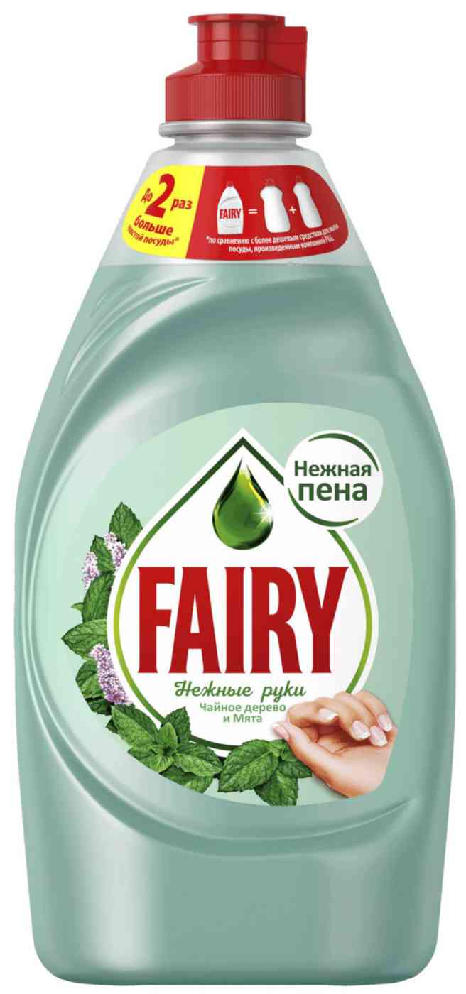 Гель для мытья посуды пена-эффект Fairy Нежные руки: чайное дерево и мята, 450мл
