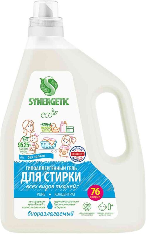 Гель для стирки всех видов тканей Synergetic Pure, 2,28л