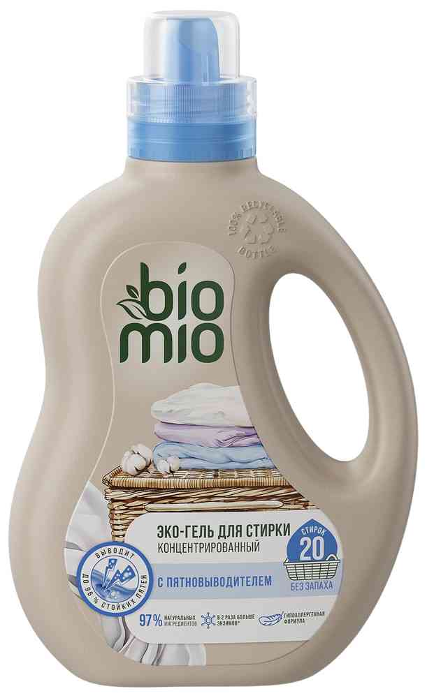 Гель-концентрат для стирки BioMio Bio-Deep Clean Выведение пятен, без запаха, 900мл
