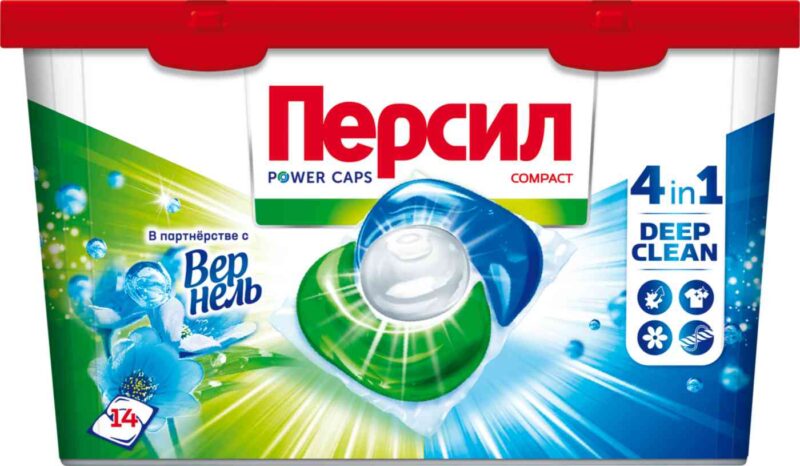Капсулы для стирки белого белья Персил Power Caps 4 в 1 Deep Clean Свежесть от Вернель, 14шт.