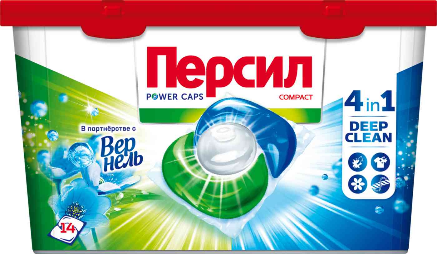 Капсулы для стирки белого белья Персил Power Caps 4 в 1 Deep Clean Свежесть от Вернель, 14шт.