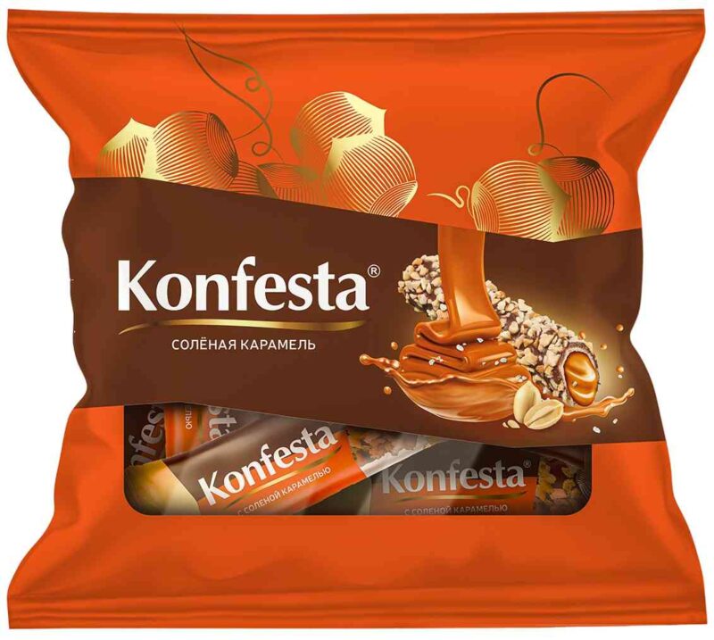 Конфеты Konfesta с карамельно-кремовой начинкой в обсыпке арахисом, 180г