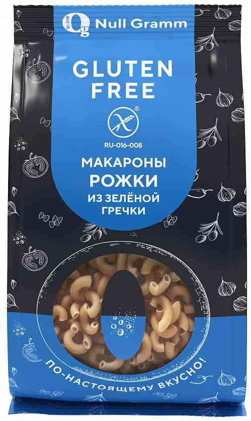 Макаронные изделия из зеленой гречки Ноль Грамм Рожки без глютена, 300г