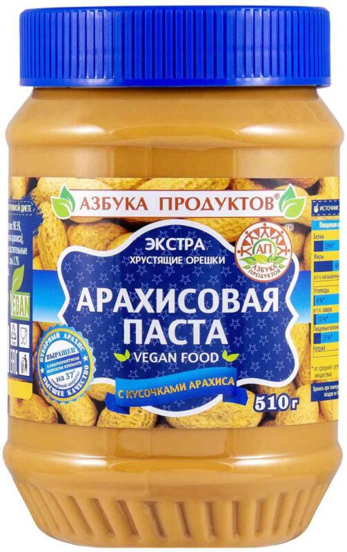 Паста арахисовая Азбука продуктов с кусочками арахиса, 510г