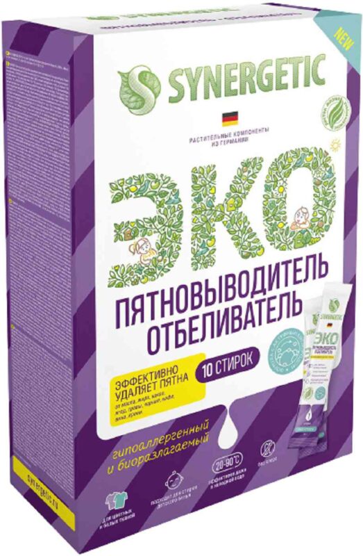 Пятновыводитель-отбеливатель Synergetic с активным кислородом, без запаха, 250г