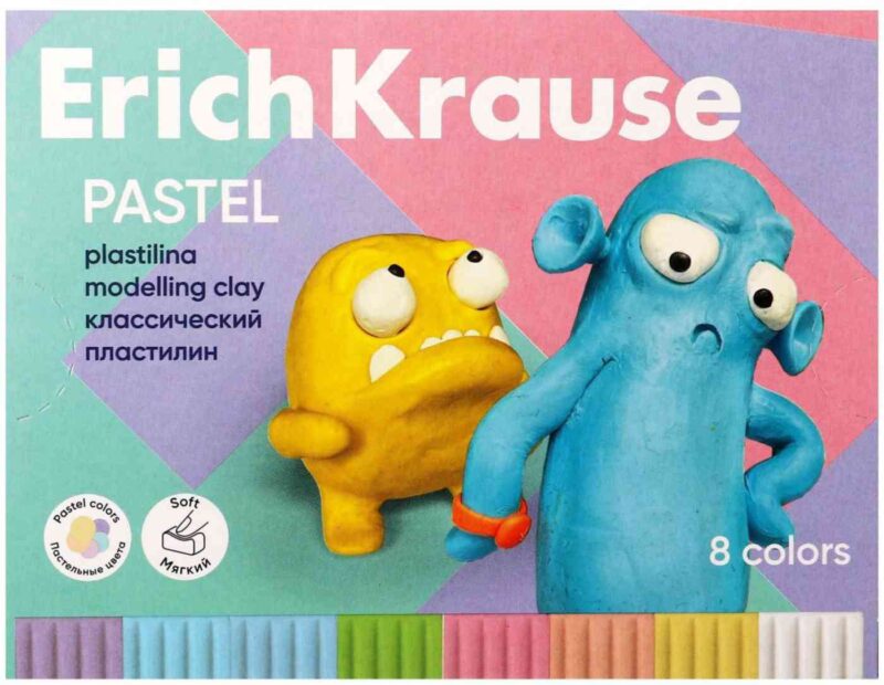 Пластилин классический ErichKrause Jolly Friends со стеком 144г, 8цветов