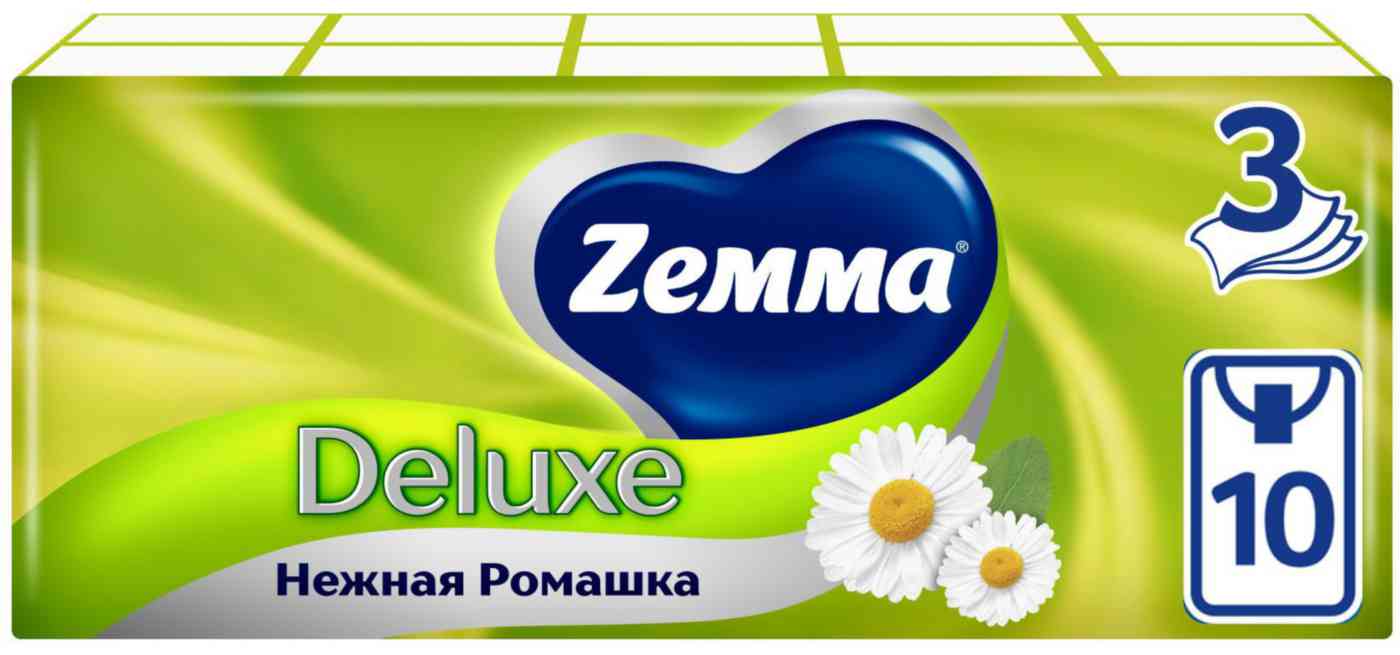 Платочки бумажные носовые Zemma Deluxe Нежная ромашка 3 слоя, 10шт