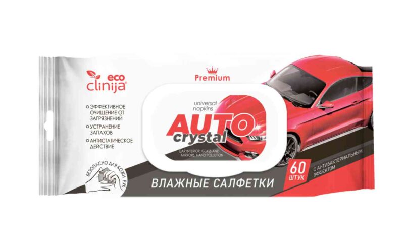 Салфетки для автомобиля влажные Eco Clinija антибактериальные, 60шт