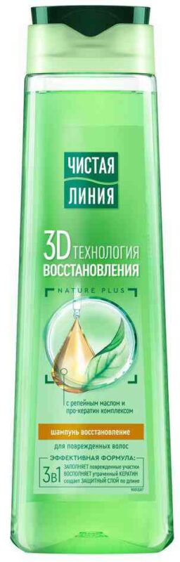 Шампунь для поврежденных волос Чистая Линия Nature Plus 3D технологи восстановление, 400мл