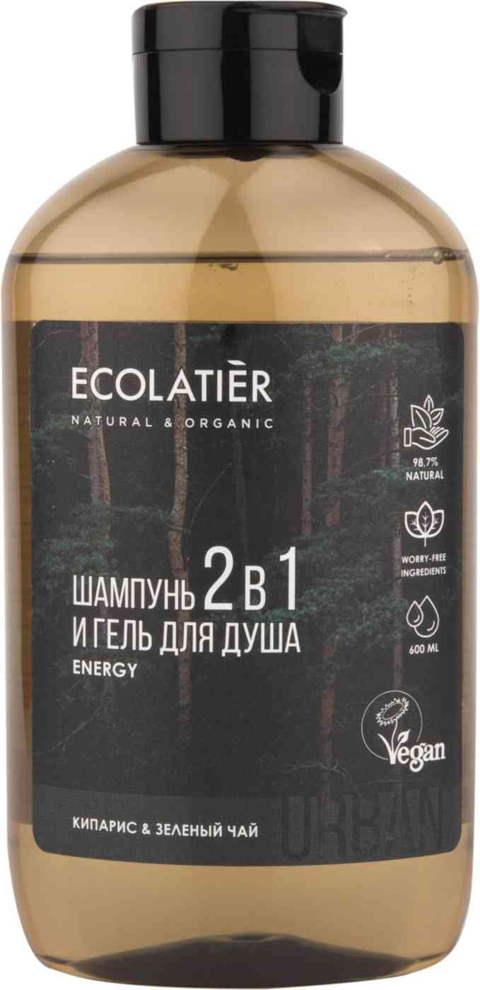 Шампунь и гель для душа мужской 2 в 1 Ecolatier Energy кипарис & зеленый чай, 600мл