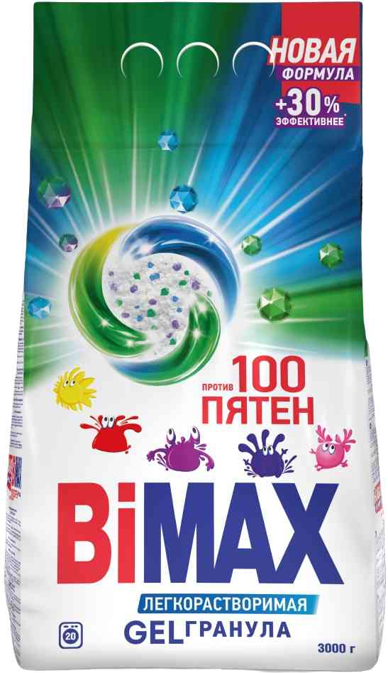Стиральный порошок BiMAX Против 100 пятен GELгранула, 3кг