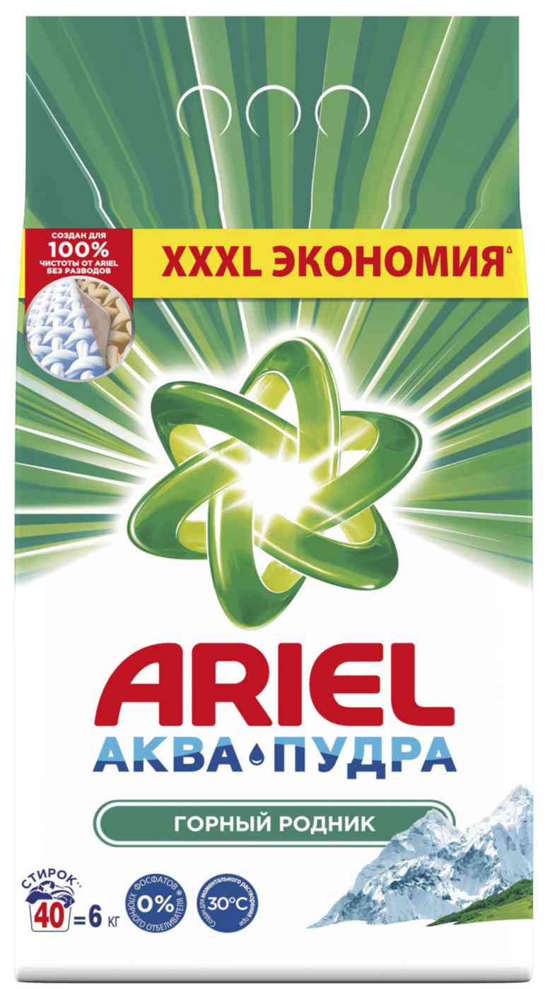 Стиральный порошок для белого белья Ariel Аква-пудра Горный родник, 6кг