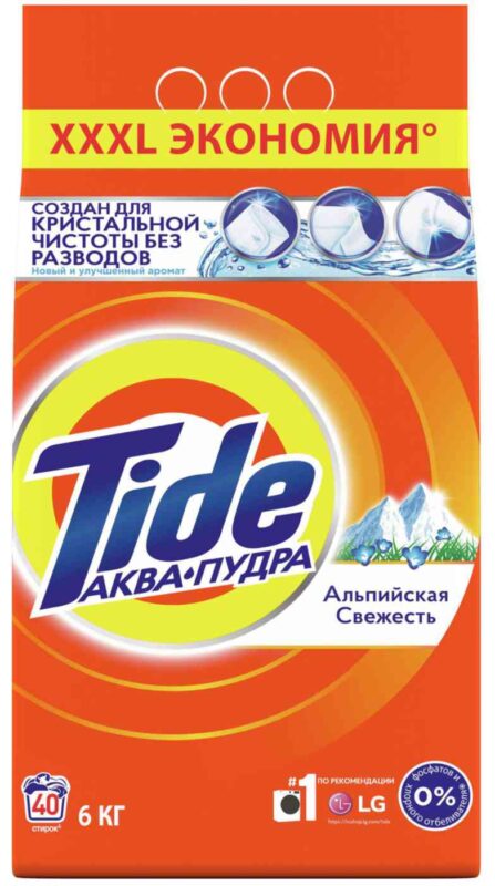 Стиральный порошок для белого белья Tide Аква-пудра Альпийская свежесть, 6кг