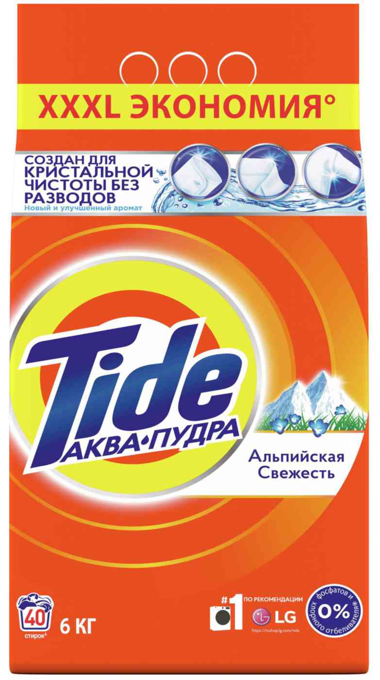 Стиральный порошок для белого белья Tide Аква-пудра Альпийская свежесть, 6кг