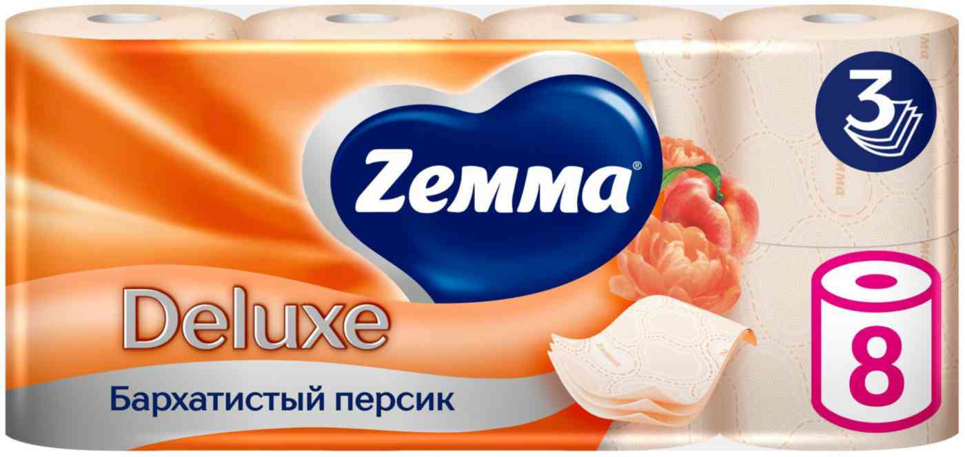 Туалетная бумага Zemma Deluxe Бархатистый персик 3 слоя, 8рулонов