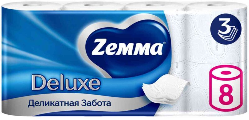 Туалетная бумага Zemma Deluxe Деликатная забота 3 слоя, 8рулонов