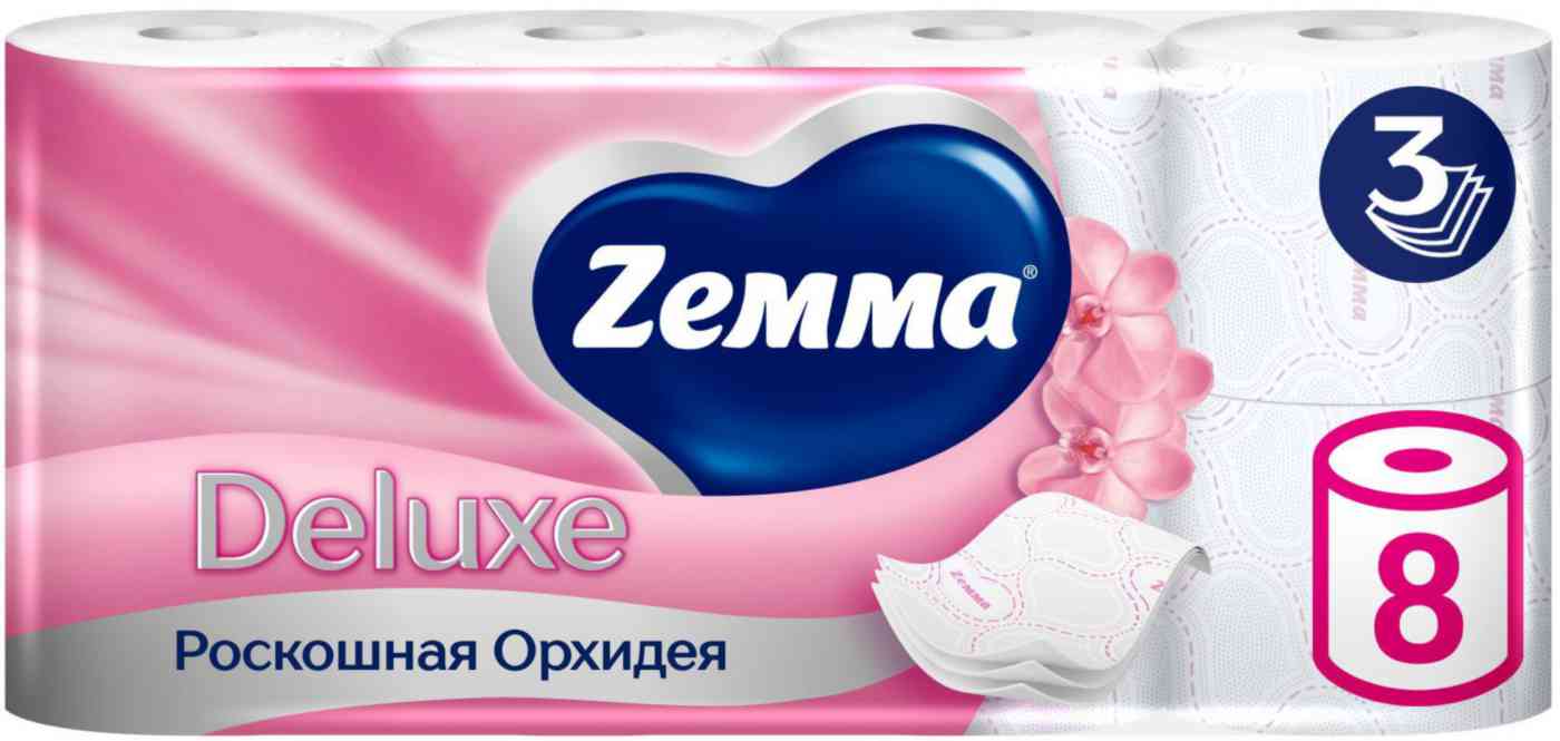Туалетная бумага Zemma Deluxe Роскошная орхидея 3 слоя, 8рулонов