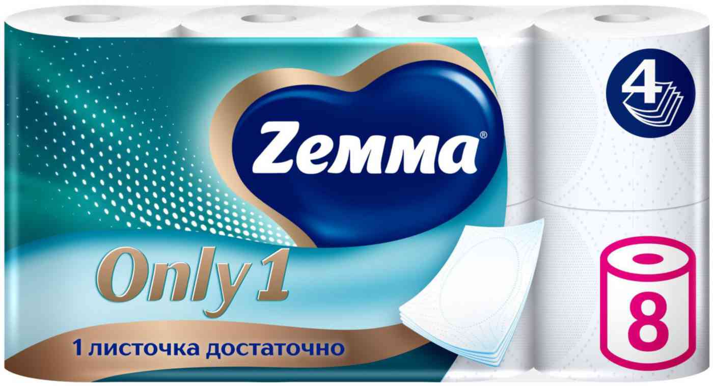 Туалетная бумага Zemma Only1 4 слоя, 8рулонов