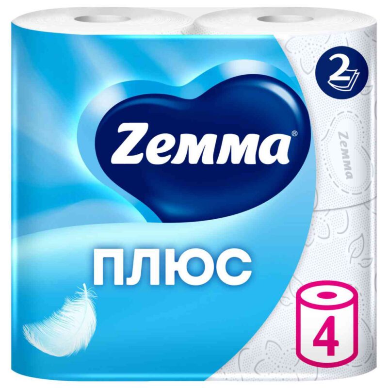 Туалетная бумага Zemma Плюс белая 2 слоя, 4рулона