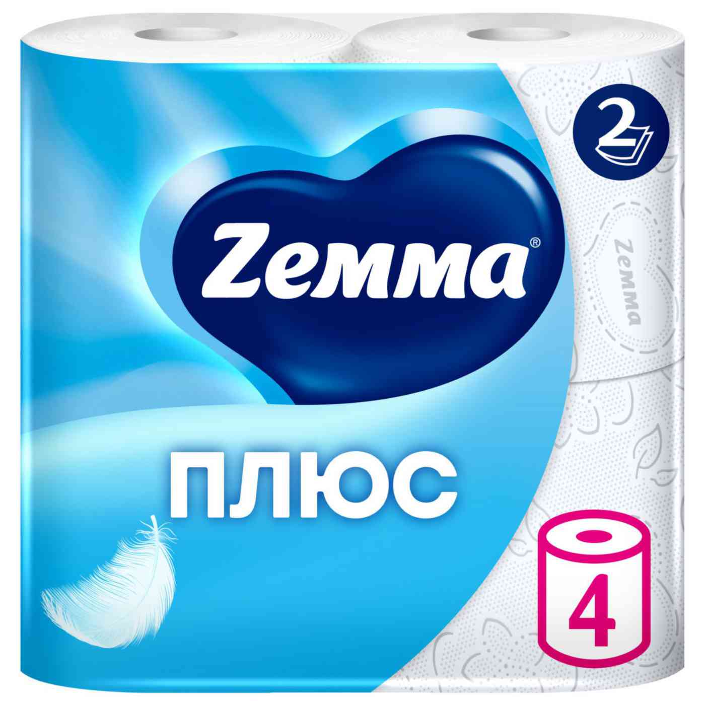 Туалетная бумага Zemma Плюс белая 2 слоя, 4рулона
