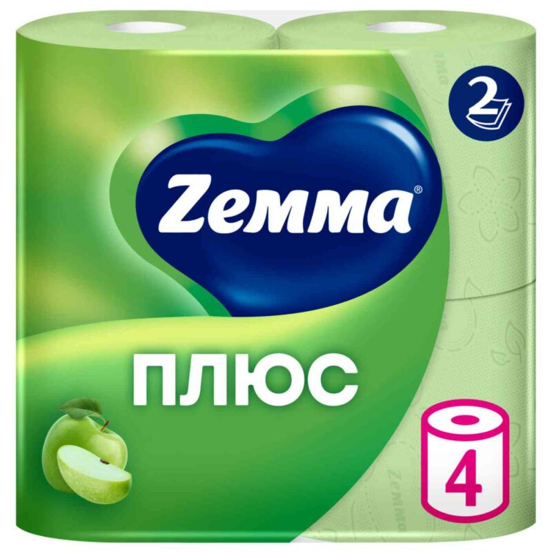 Туалетная бумага Zemma Плюс Яблоко 2 слоя, 4рулона