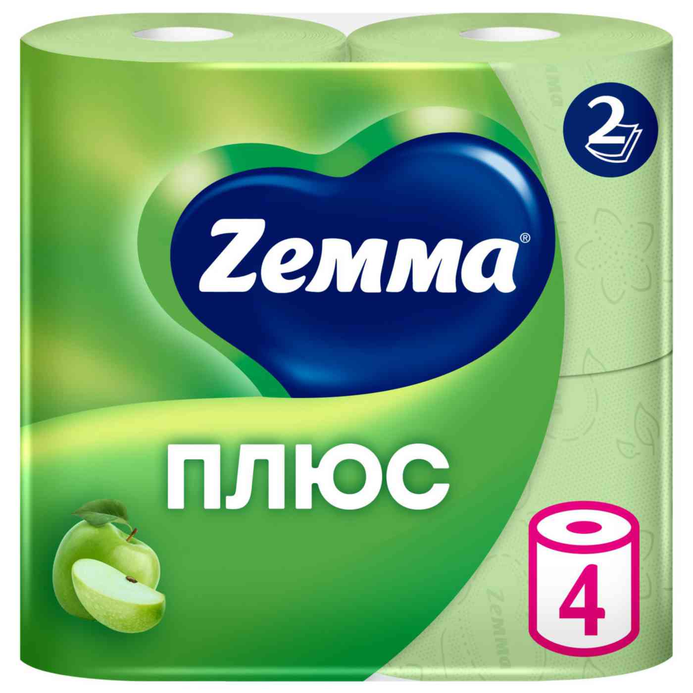 Туалетная бумага Zemma Плюс Яблоко 2 слоя, 4рулона