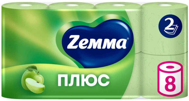 Туалетная бумага Zemma Плюс Яблоко 2 слоя, 8рулонов