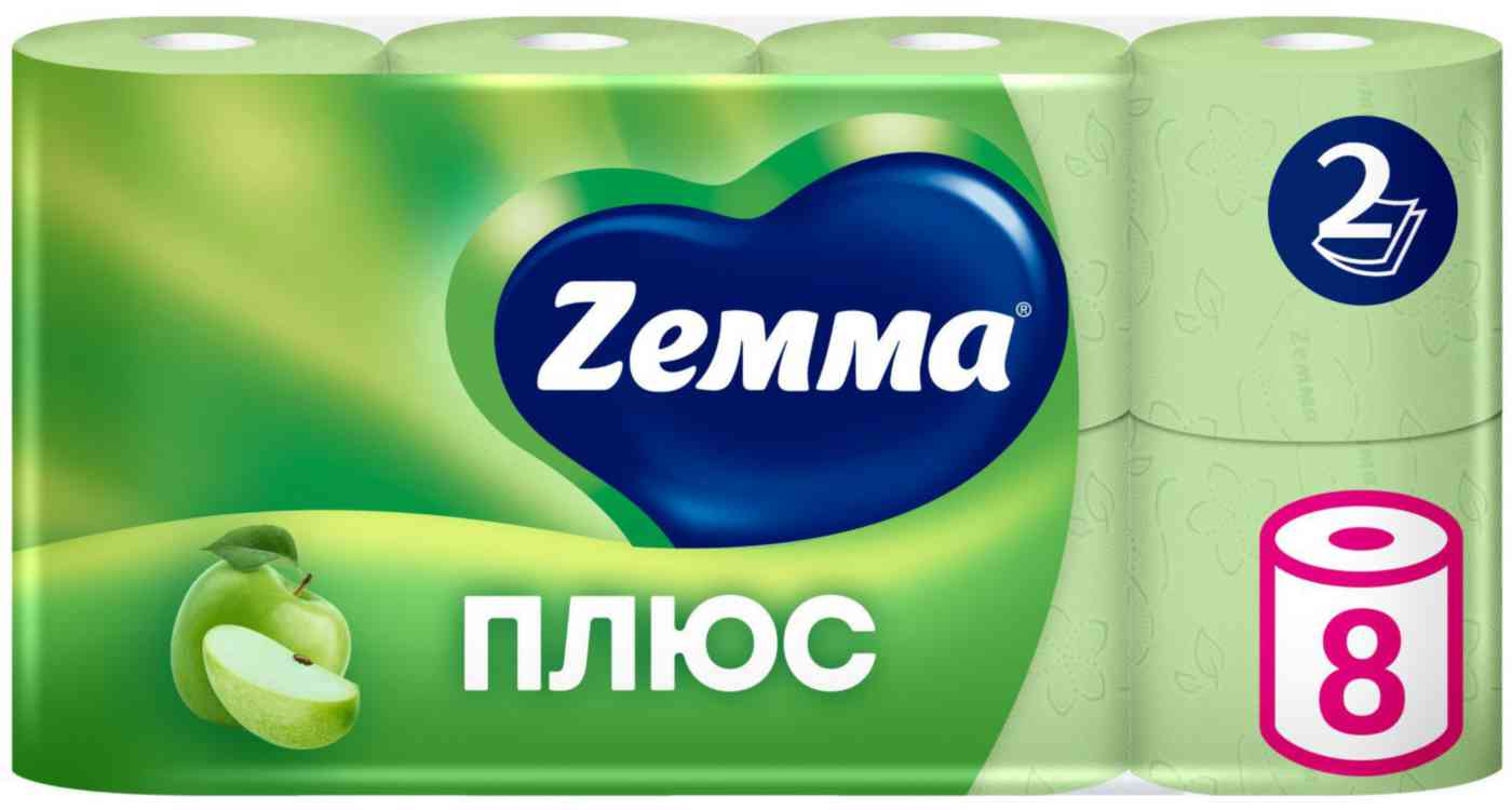 Туалетная бумага Zemma Плюс Яблоко 2 слоя, 8рулонов
