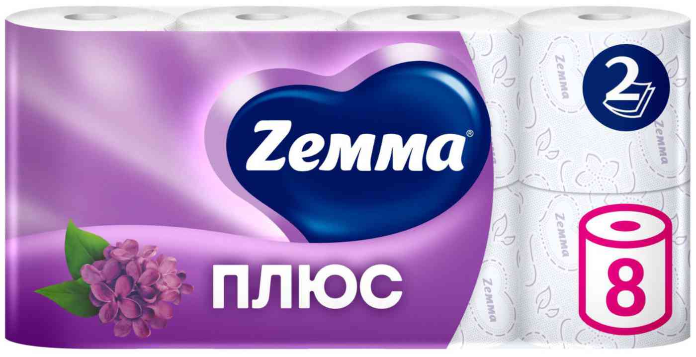 Туалетная бумага Zemma Плюс Сирень 2 слоя, 8рулонов