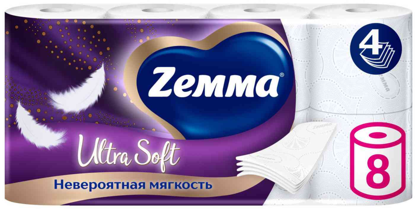 Туалетная бумага Zemma Ultra Soft 4 слоя, 8рулонов