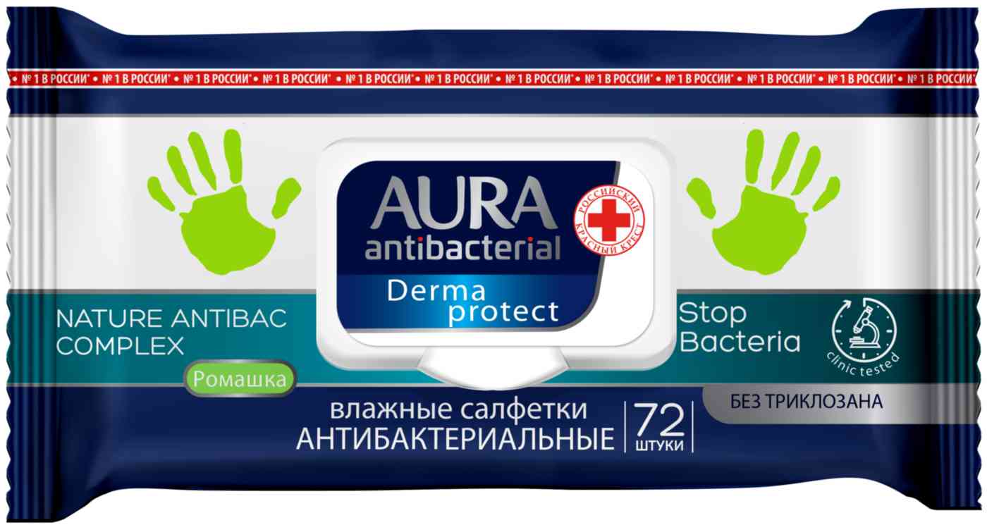 Влажные салфетки антибактериальные Aura, 72шт.