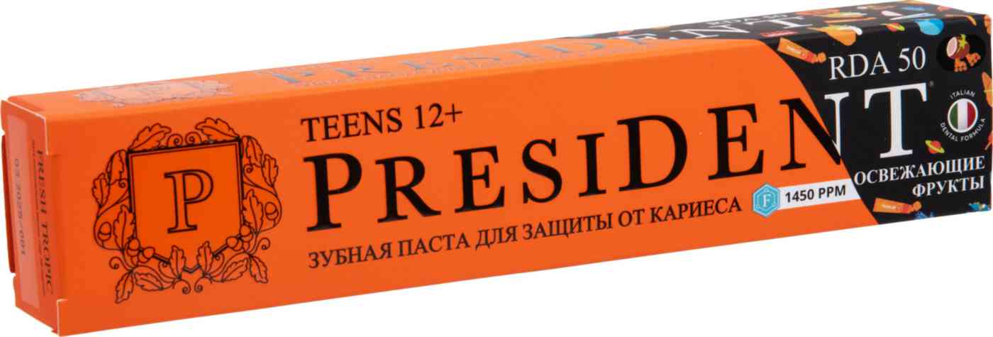 Зубная паста детская PresiDENT Teens Защита от кариеса освежающие фрукты с 12 лет, 70г