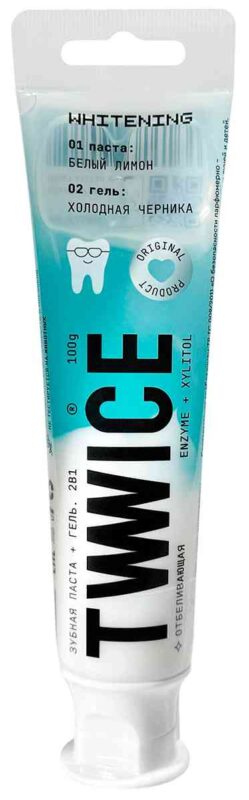 Зубная паста + гель 2в1 Twwice Whitening белый лимон-холодная черника, 100г